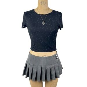 Y2K  Crop Top Rhinestone Mesh Baby Tee Women Small Whimsygoth Grunge McBling